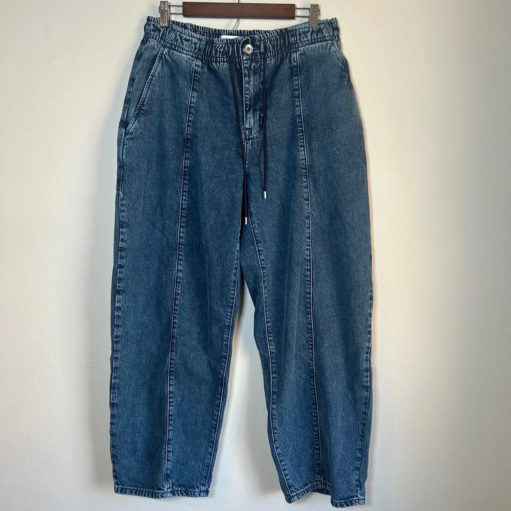 EUC Everlane Baggy Drawstring Jean Women Size M Medium Blue Denim Seam Detail - Picture 3 of 8